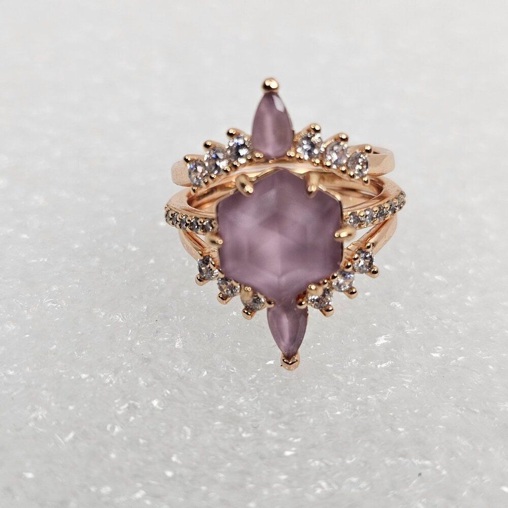 Bomb Party BP Ring Watch Me Win RPB6128 Pink Moonstone Sz 5 Halo‎ Rose Gold Pltd
